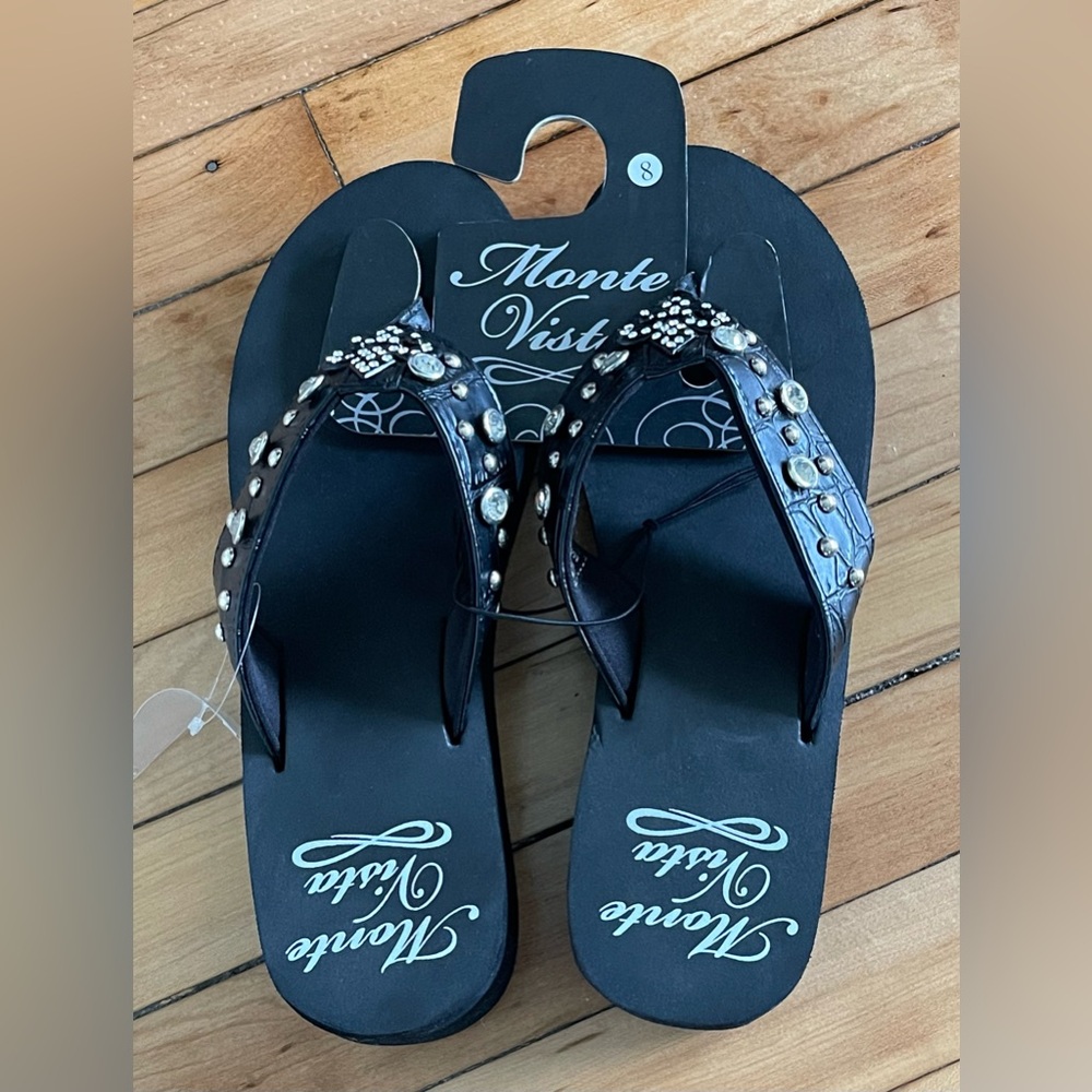 Monte Vista black Embellished Women's flip flop shoes